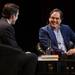 Filmmaker Oliver Stone smiles as he answers a question from Michigan alum and journalist Bob Woodward as part of the Penny Stamps Lecture Series at the Michigan Theater. Melanie Maxwell I AnnArbor.com
